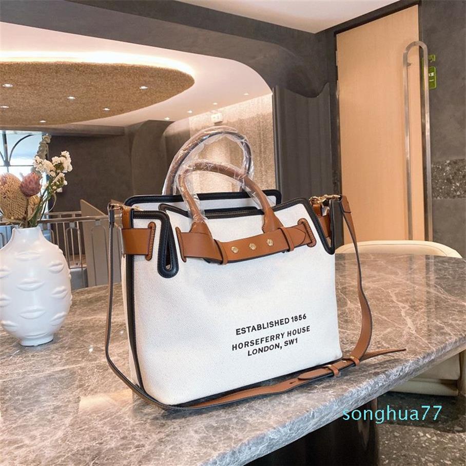 Bolsa de compras em tela de grande capacidade Pacote bolsa bolsa bolsa de bolsa de alta qualidade Carta de moda branca couro genuíno 2022 ship261a