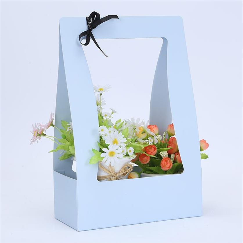 Flower Basket Paper Carton Portable Flowers Packing Box Waterproof Florist Fresh flower Carrier Bag In Green Black Pink272e