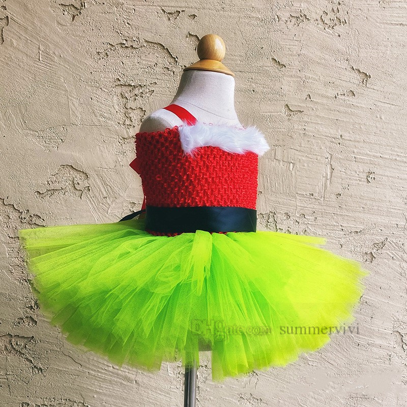 Xmas children perormance costumes girls green hair grinch cosplay party dresses christmas kids lace tulle tutu dress Z5917