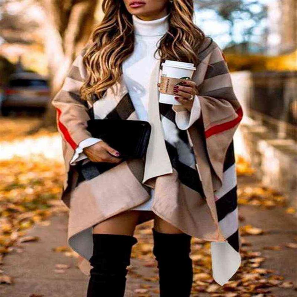 Autumn Spring Women Poncho Knitting Capes Elegant Batwing Fluffy Sleeve Warm Overcoat 2021 Casual Ladies Oregelbul Ponchos Scarf H241U