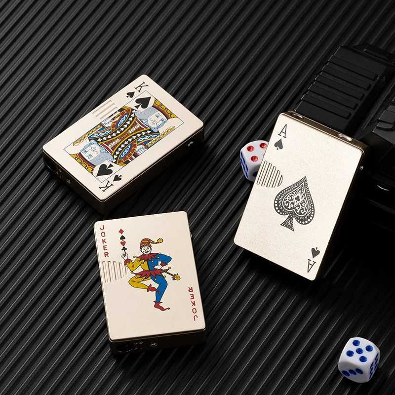 Creative playing cards Ace of spades lighter butane windproof straight metal fun toy for men