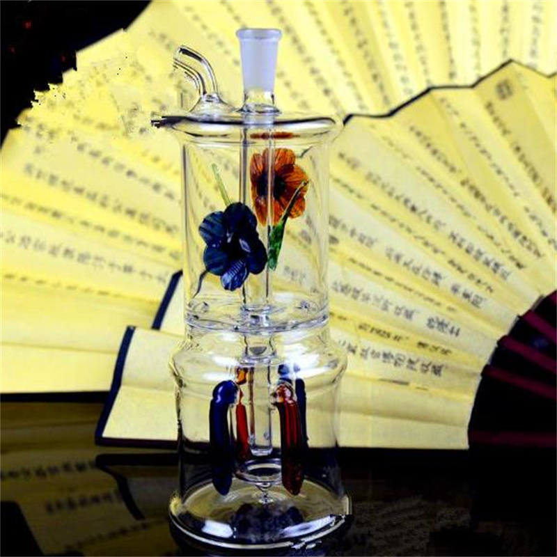 ガラスパイプオイルバーナーガラスウォーターパイプオイル喫煙水ギセル上部花と下部4つの爪パーティションガラス水ギセル