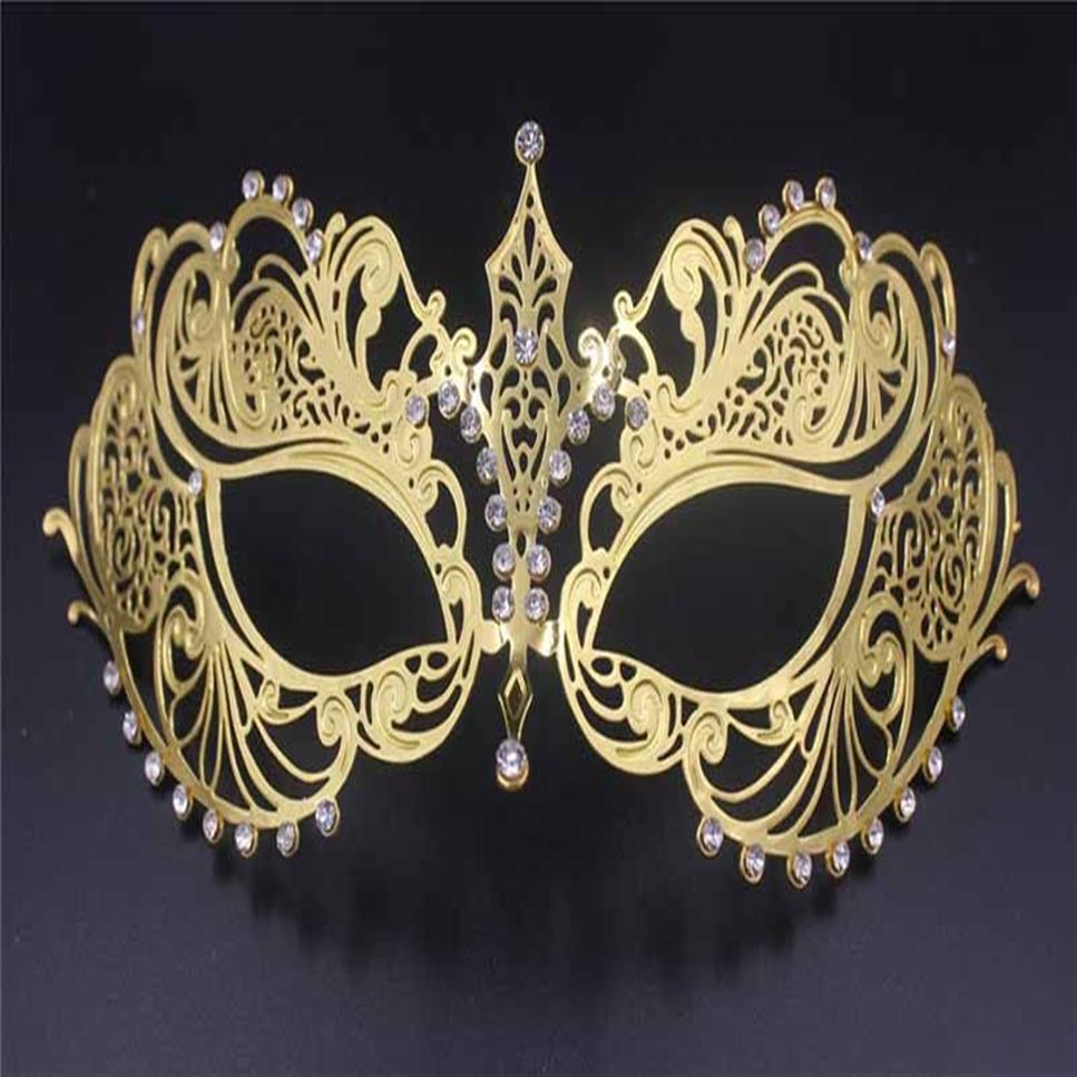 Party Masks Gold Metal Party Mask Phantom Men Women Filigree Venetian Mask Set Masquerade Couple Set Crystal Cosplay Prom Wedding 339y