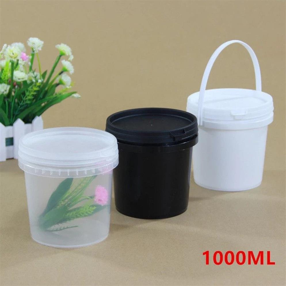 Cubo de plástico redondo de 1000 ml con tapa, contenedor de calidad alimentaria para miel, agua, crema, cereales, cubo de almacenamiento, 10 Uds. / lote C0116301S