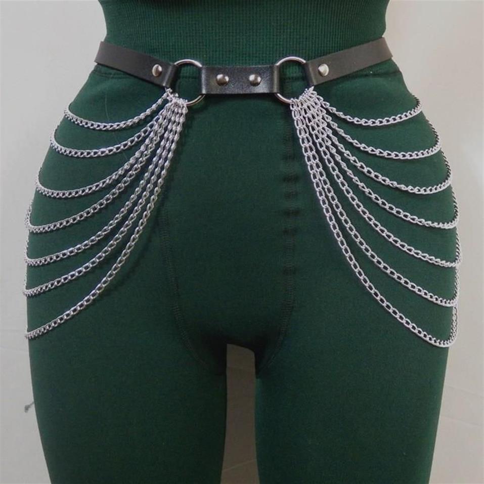 Новый панк-готический женский ремень-цепочка, сексуальный многослойный ремень-цепочка, черные кожаные аксессуары на талии, ювелирные изделия для танцев Raver334Q
