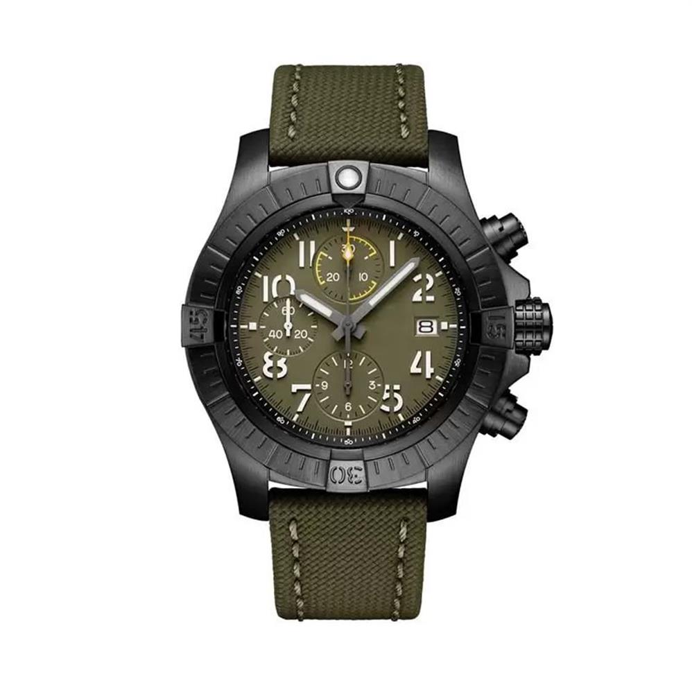 Orologio da uomo cassa completamente nera quadrante verde pelle di tela Nuovi orologi da uomo super cronografo al quarzo acciaio inossidabile cristallo di zaffiro258J