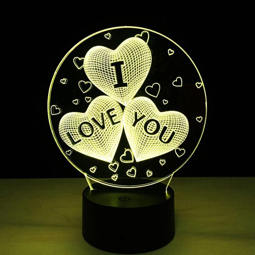 Nocne światła Lampa optyczna 3D Loves Heart I Love You Night Light DC 5V USB zasilane 5. bateria Whole Drop2862