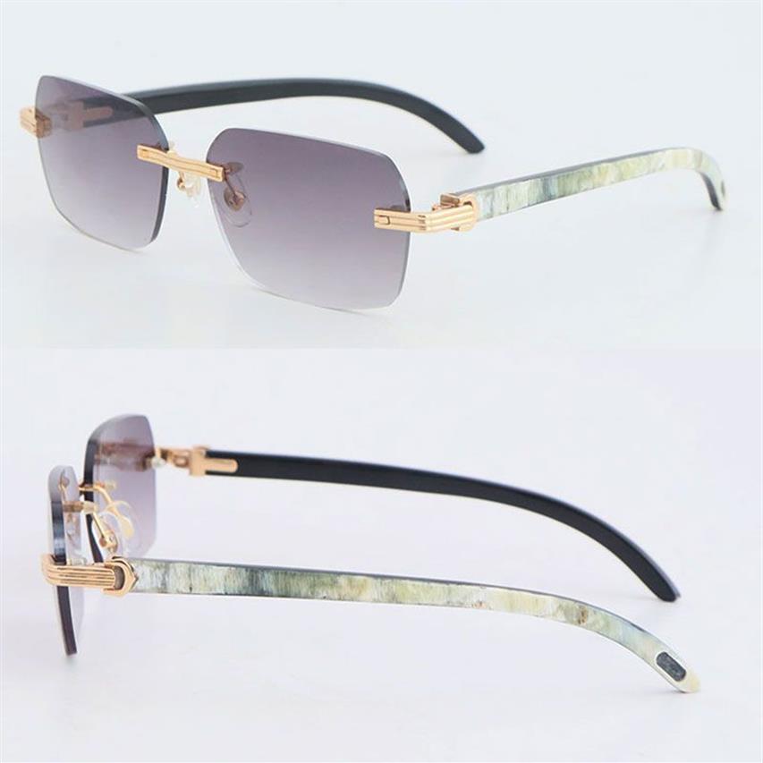 New Designer Model Rimless Sunglasses Woman White Inside Black Buffalo Horn 02868 glasses 18k Gold Women Large Square Glasses Driv250p