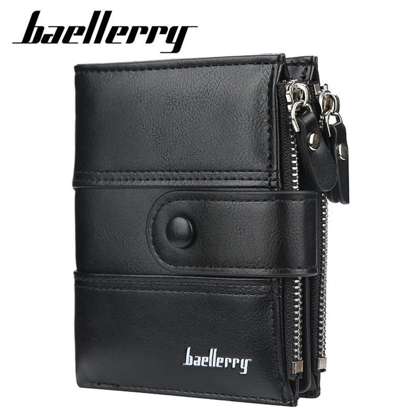 Brieftaschen Baellerry Men Mode Kurzeinbesserung mit Münztasche Vintage Doppel Reißverschluss Brieftasche Männlicher Kartenhalter W021246W