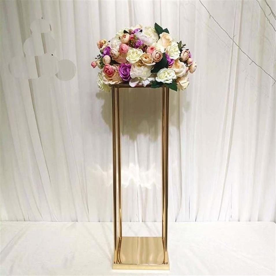 Party Decoration Square Wedding Metal Gold Flower Vase Column Stand For Centerpiece Yudao1080232S