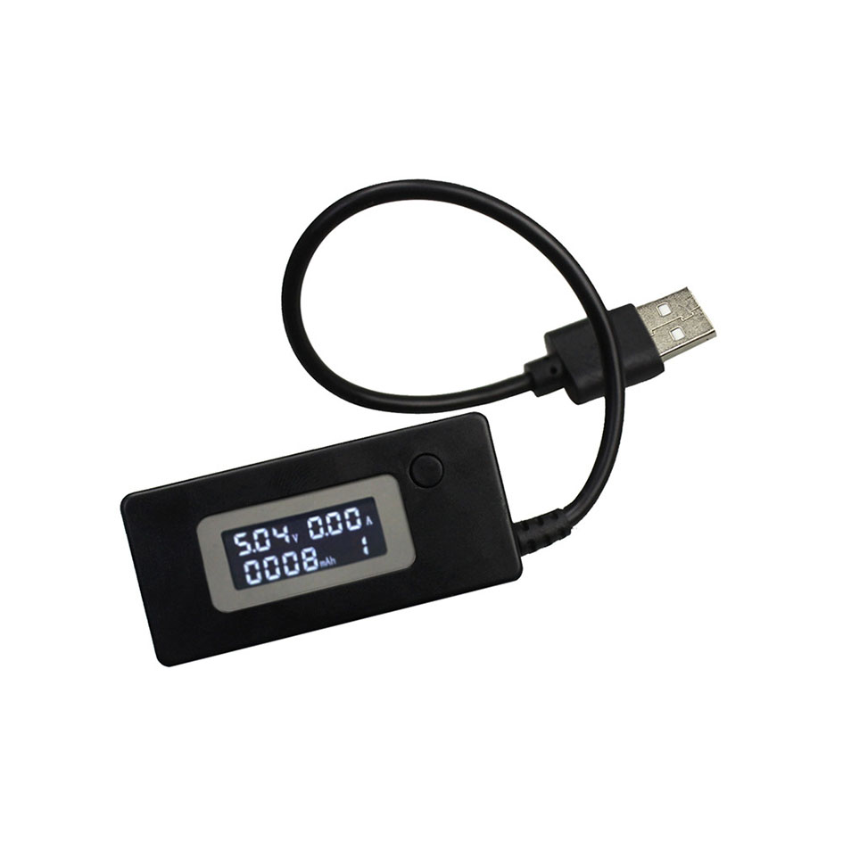 Amperímetro de cauda preto e branco, display lcd, mini usb, tensão, capacidade de corrente, testador, medidor, detector, testador de energia móvel