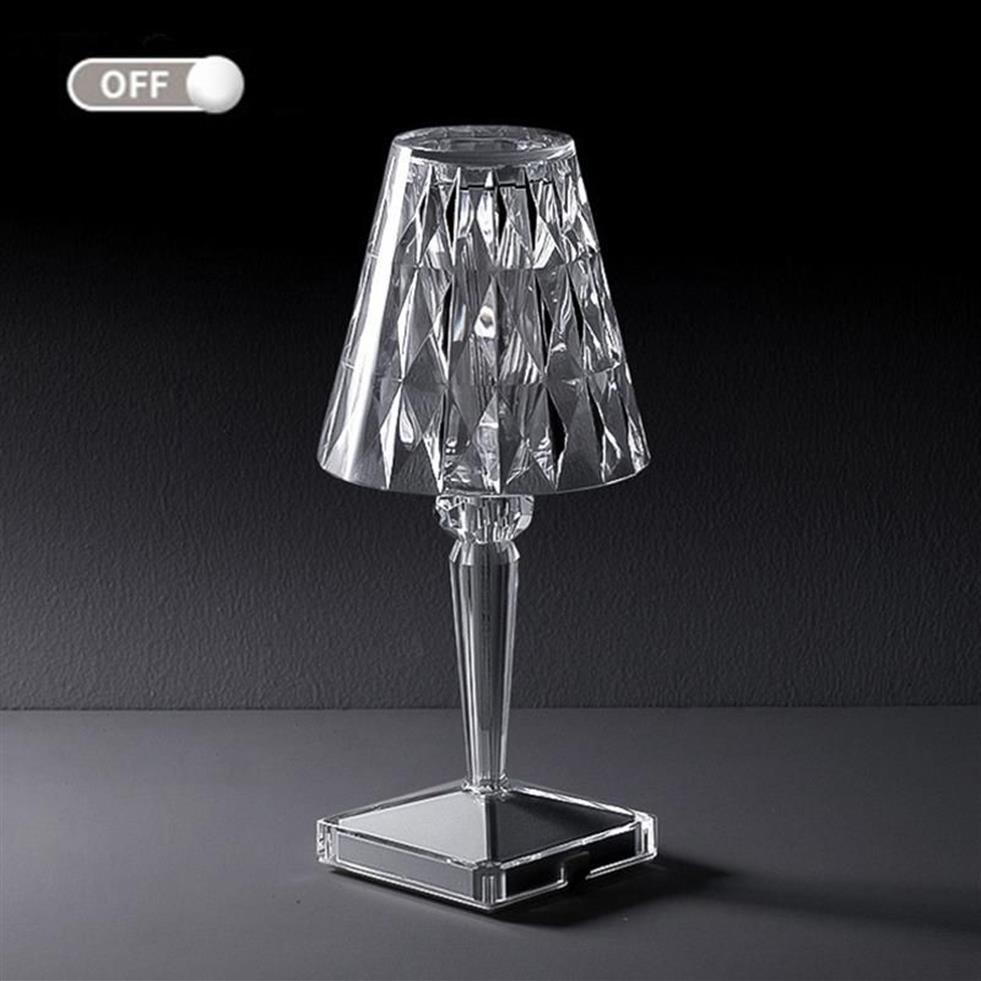 Lámparas de mesa Lámpara acrílica de diamante nórdico decoración artística Kartell LED escritorio recargable luz nocturna táctil para dormitorio sala de estar 234z