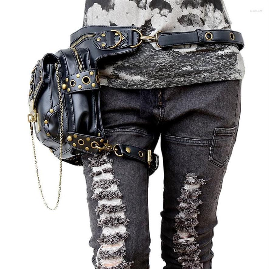 Waist Bags Retro SteamPunk Leather Bag Serpentine Crossbody Rock Men Women Gothic Black Fanny Packs Fashion Motorcycle Leg2519