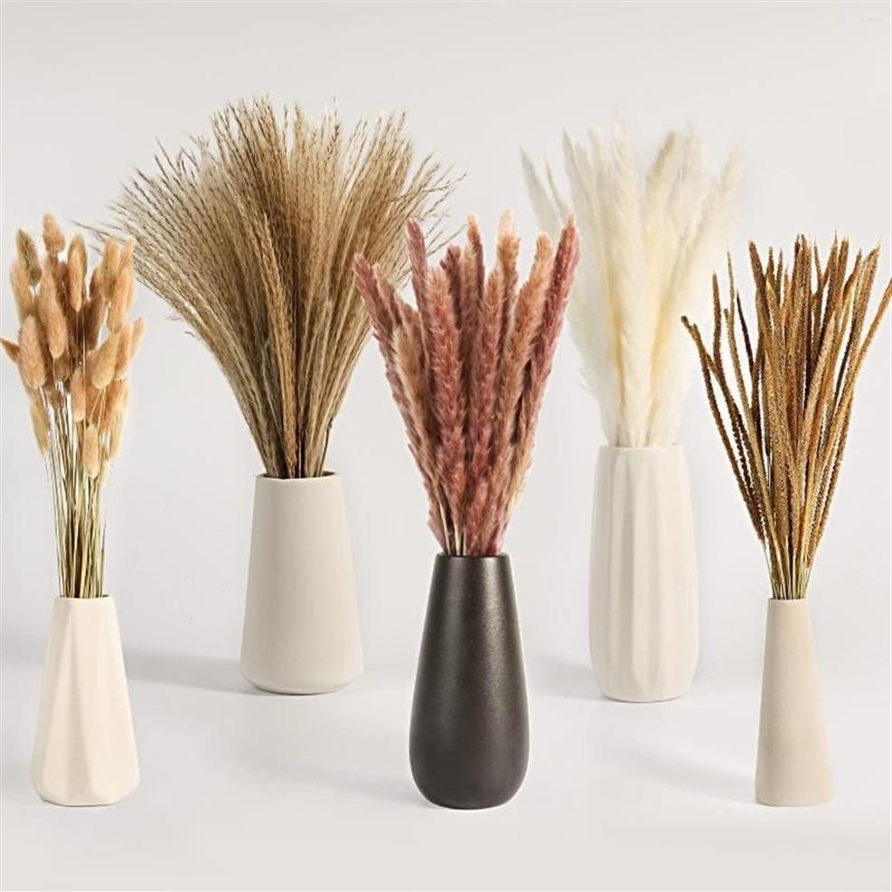 Dekorativa blommor Dekoration 120 stycken Boho Hem Bröllopsfest Dekorationer Torkade blommor Arrangemang Naturliga Pampas Grass Reeds T244Z