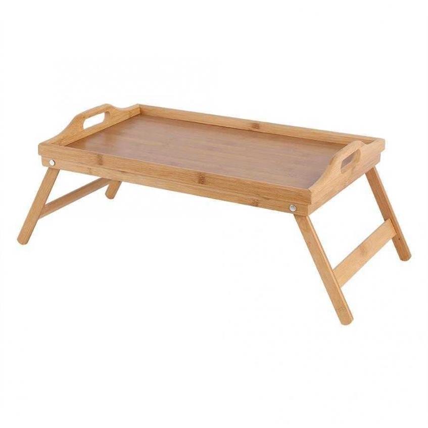 50 x 30 x 4 cm Draagbaar Bamboe Houten Bed Lade Ontbijt Laptop Bureau Thee Voedsel Serveertafel Opklapbare Been Laptop Bureau 201029246F