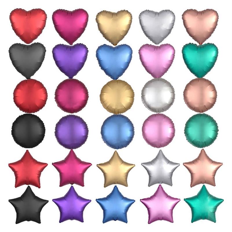 50st 18-tums metallkromfolie Ballong Heart Star Round Matte Frosted Helium Ballons Födelsedag bröllopsfest Dekor Hela T217S