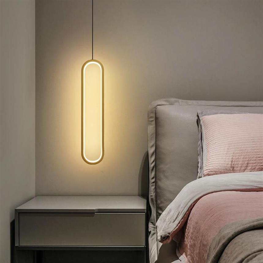 Modern Minimalist Copper Pendant Lamp med lång tråd dimbar led tak hängande ljus för sovrummet sovrum vardagsrumslamp224a