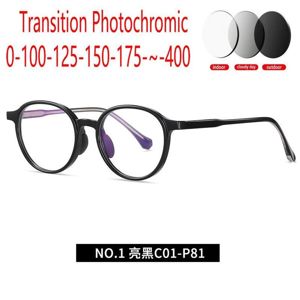 Solglasögon utomhus runda kvinnor tr90 män optiska myopia glasögon damer pochromic recept glasögon diopter fml304c