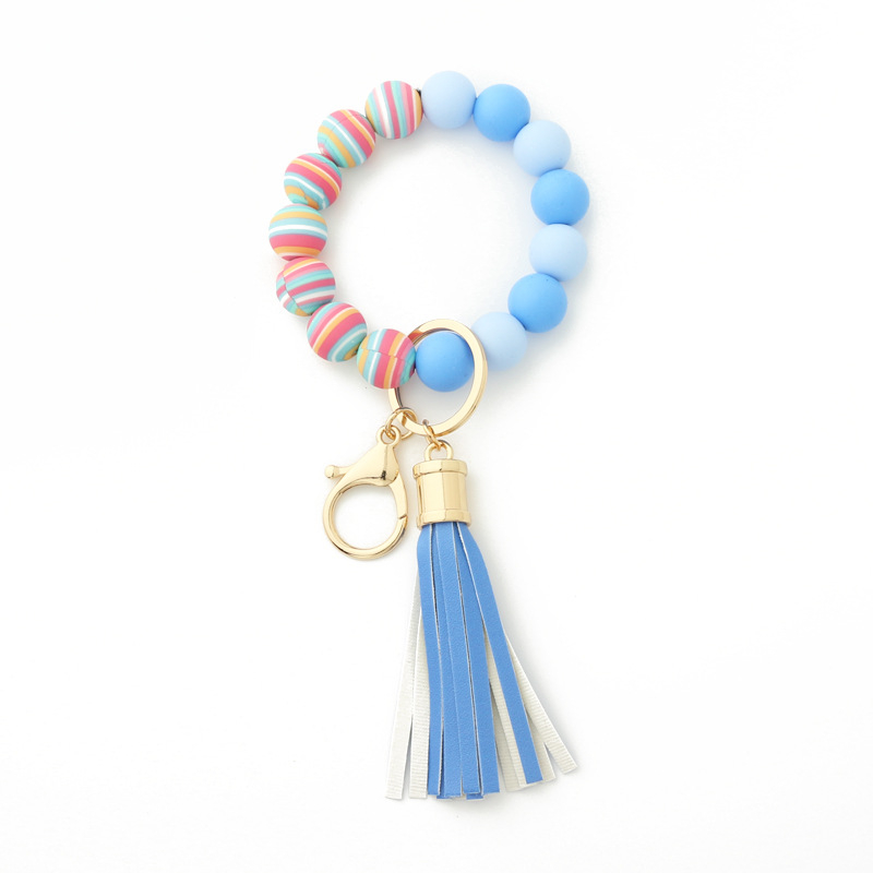 Multicolor Silicone Bead Pulseira Keychain novo estilo Tassel Keychain Pulseira Pingente Keyring por Ocean-shipping P179