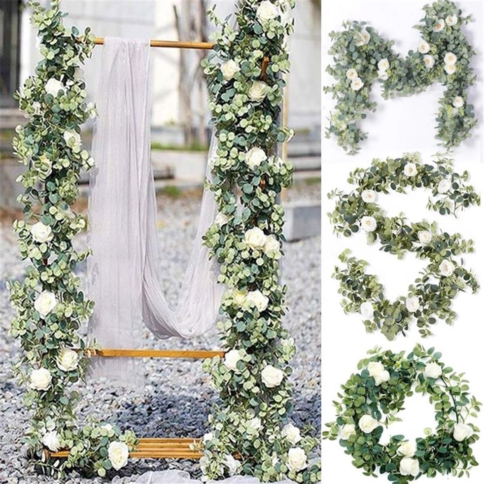 185 cm fleurs artificielles plantes fausse guirlande d'eucalyptus camélias soie rose vigne décoration fausse feuille florale suspendue pour mariage 2261c