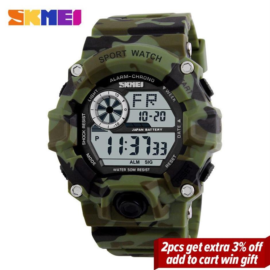 SKMEI Outdoor Sport Horloge Heren Wekker 5Bar Waterdichte Militaire Horloges LED Display THOCK Digitale Horloge reloj hombre 1019 20113281l