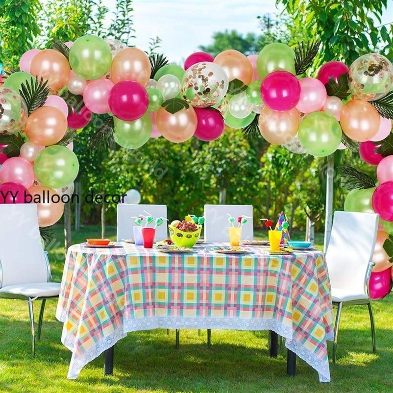 81-teiliges tropisches Party-Luftballon-Bogen-Girlanden-Dekorationsset, rosafarbenes Gold, weiße Luftballons für Hawaii-Geburtstag, Hochzeit, F1230296y