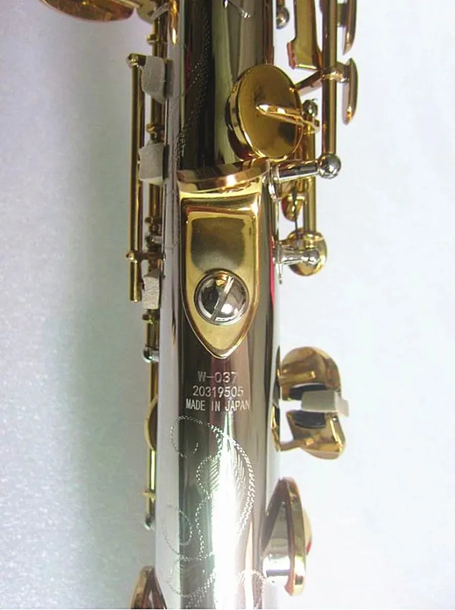 Ny högkvalitativ rak sopransaxofon W037 B Flat Professional Musical Instruments Sax Mässing Nickel Silverpläterad med fodral