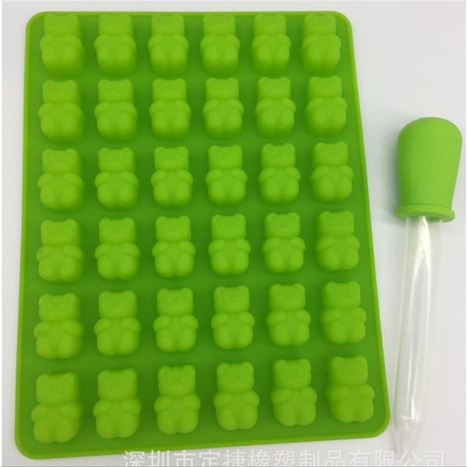 Práctica bandeja de silicona con 50 huecos de osito de goma para hacer dulces de Chocolate, molde para gelatina de hielo, herramientas para pasteles DIY para niños, D0026-1274Q completa