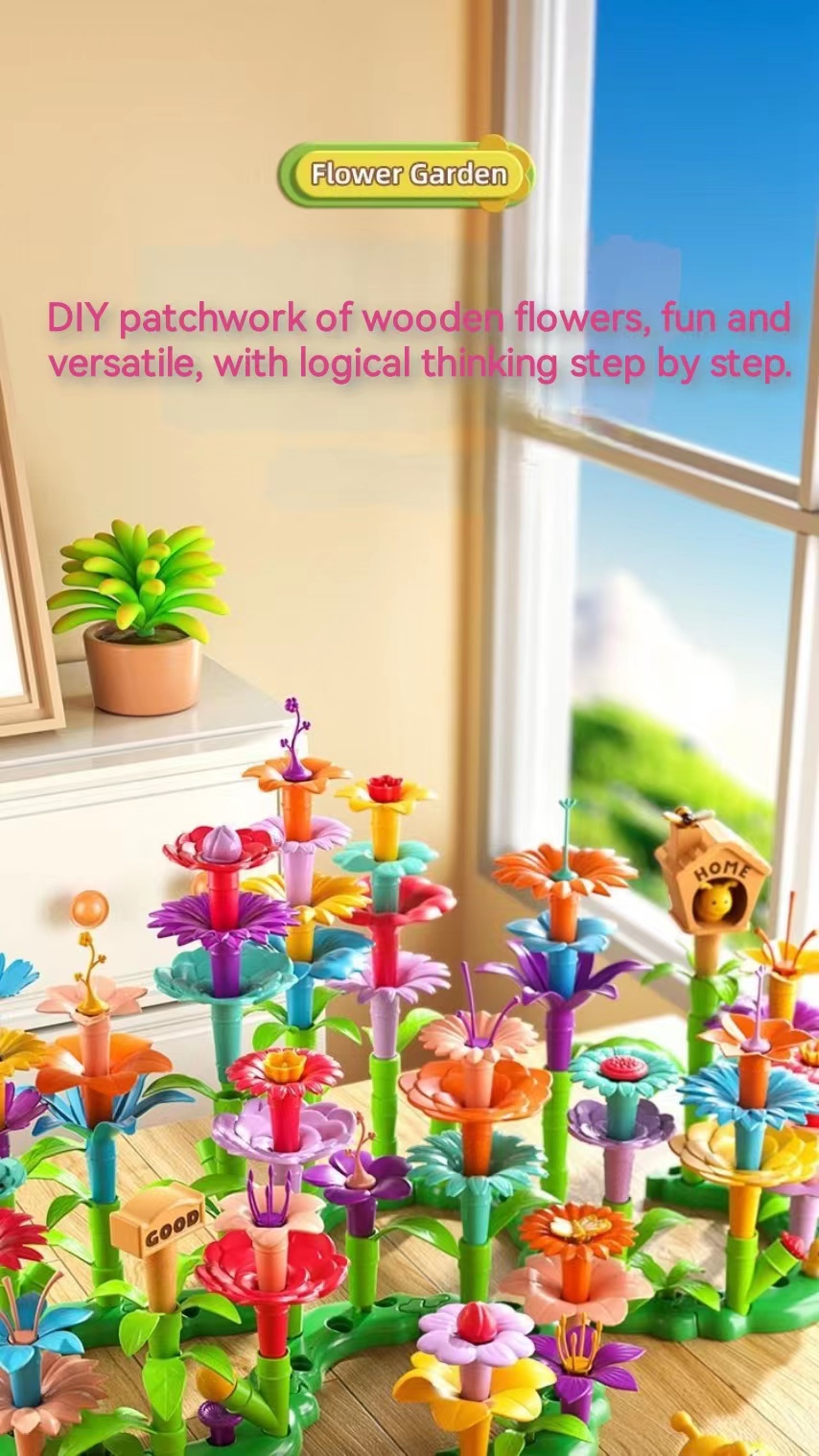 Versatile assemblaggio di blocchi da giardino Puzzle bambini Giocattolo Ragazzi e ragazze Disposizione floreale fai-da-te Puzzle cognitivo bambini con particelle di grandi dimensioni