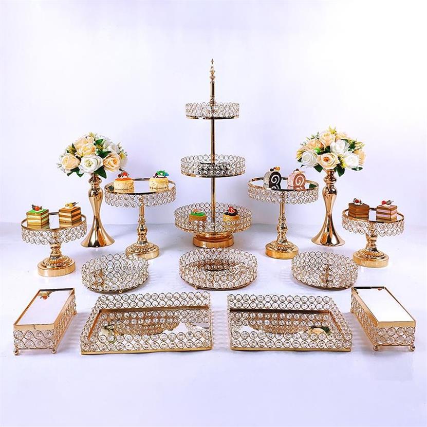 مستلزمات الحفلات الاحتفالية الأخرى الكريستال المعدنية الكعكة مجموعة أكريليك مرآة كب كيك ديكورات حلوى قاعدة الزفاف Disp2593
