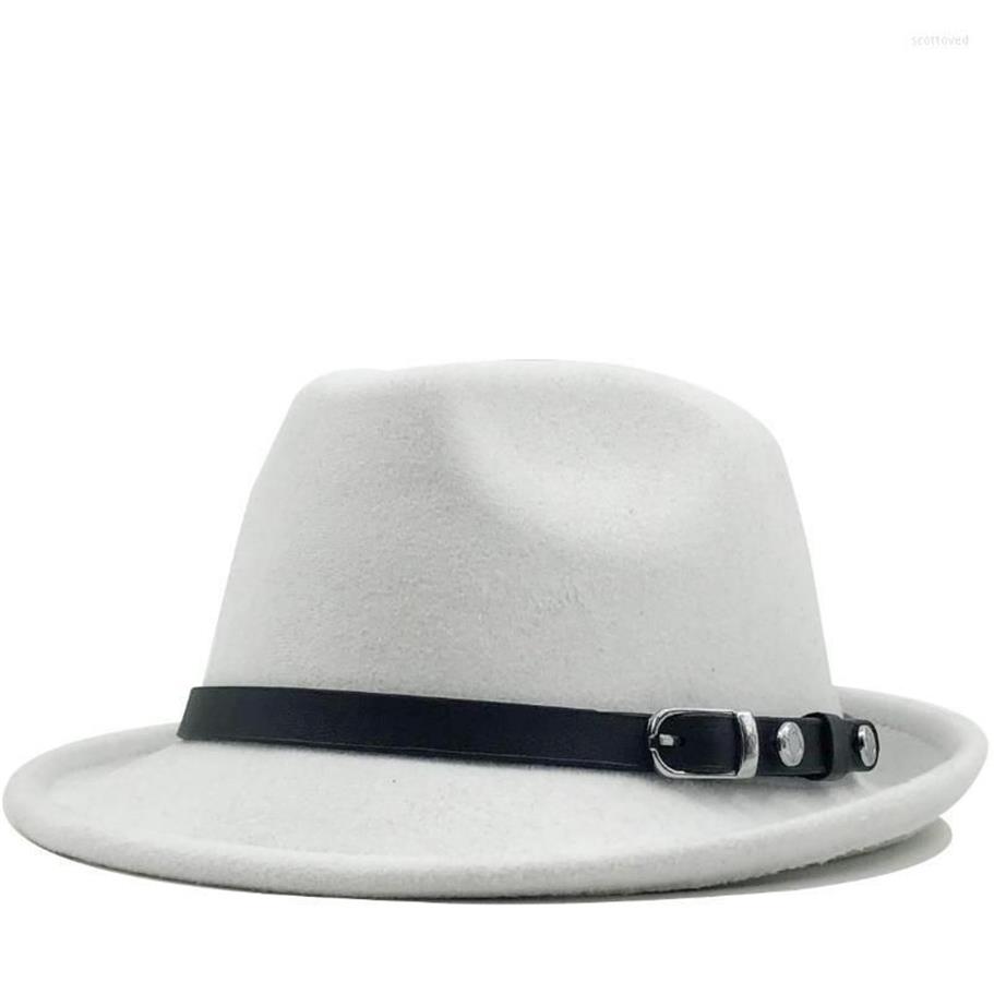 Cappelli a tesa larga da uomo inverno autunno bianco feminino cappello Fedora in feltro gentiluomo bombetta di lana Homburg Jazz taglia 56-58 cm Scot22225N