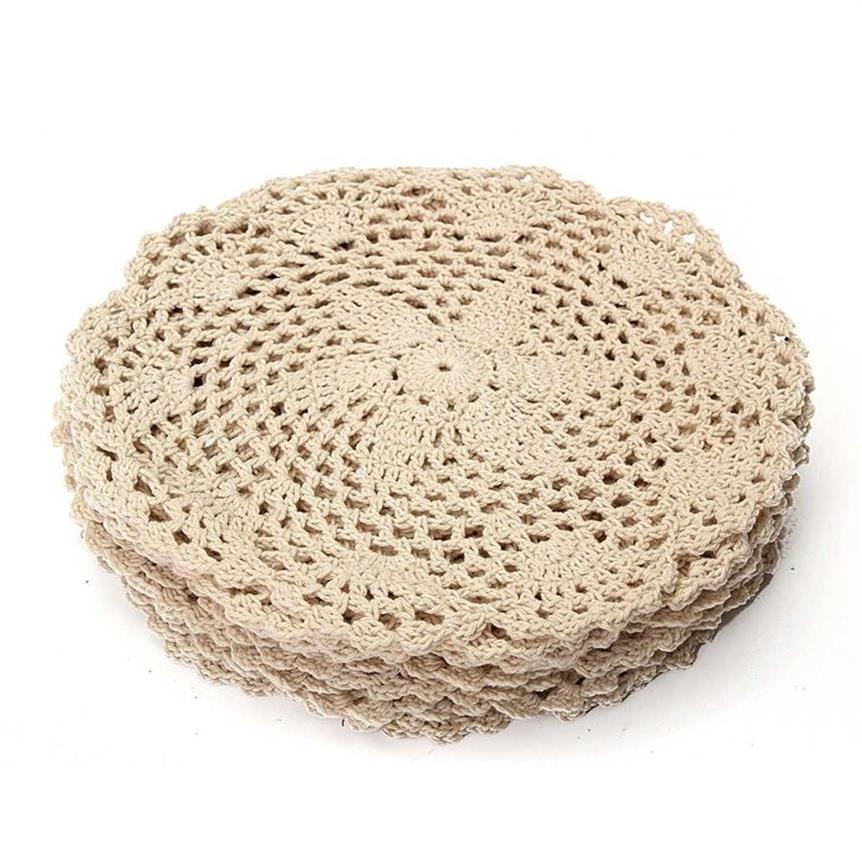 vintage tapis de coton rond main crochet dentelle napperons fleurs dessous de verre table de ménage décoratif artisanat accessoires T2005304t