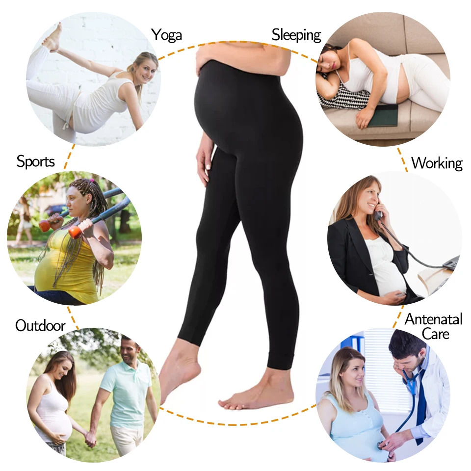 Legg de maternité taille haute élastique, vêtements de maternité slim pour femmes enceintes, soutien du ventre, leggings tricotés, pantalon modelant le corps