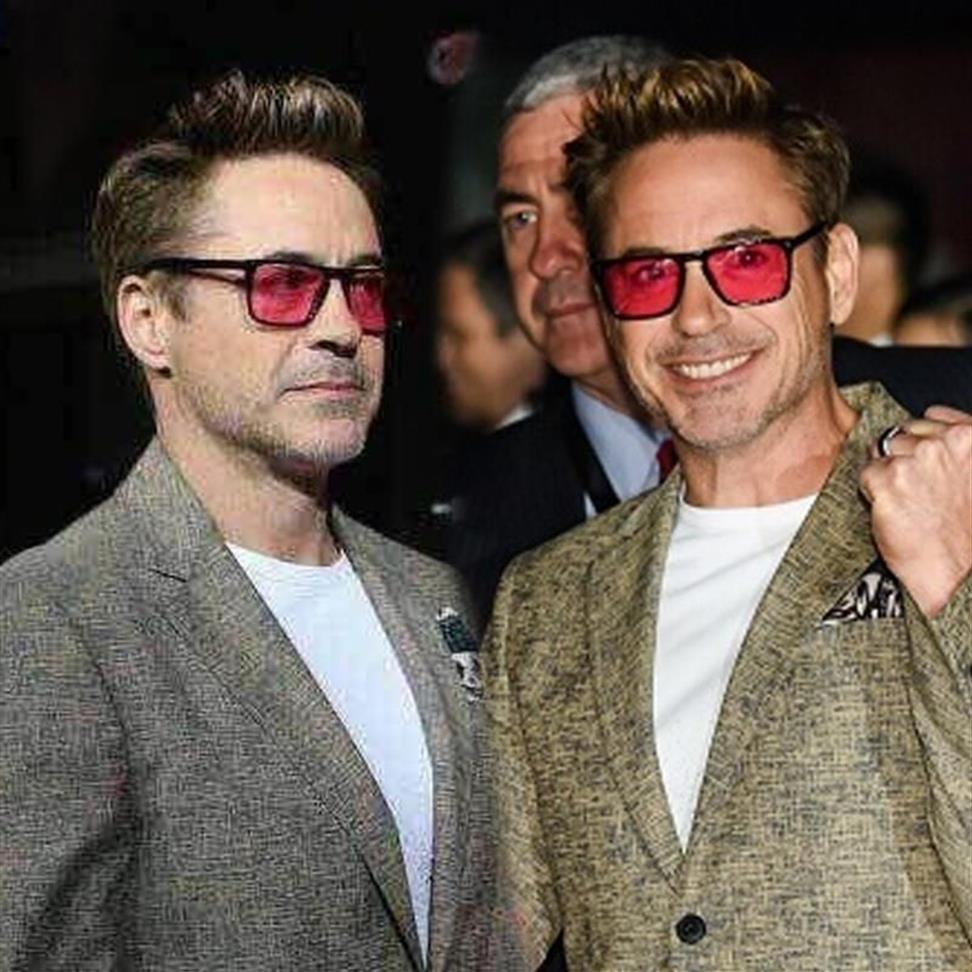 Gafas de sol Robert Downey para gafas de lentes rojas Moda Retro Hombres Diseñador de marca Marco de acetato Eyewear335p