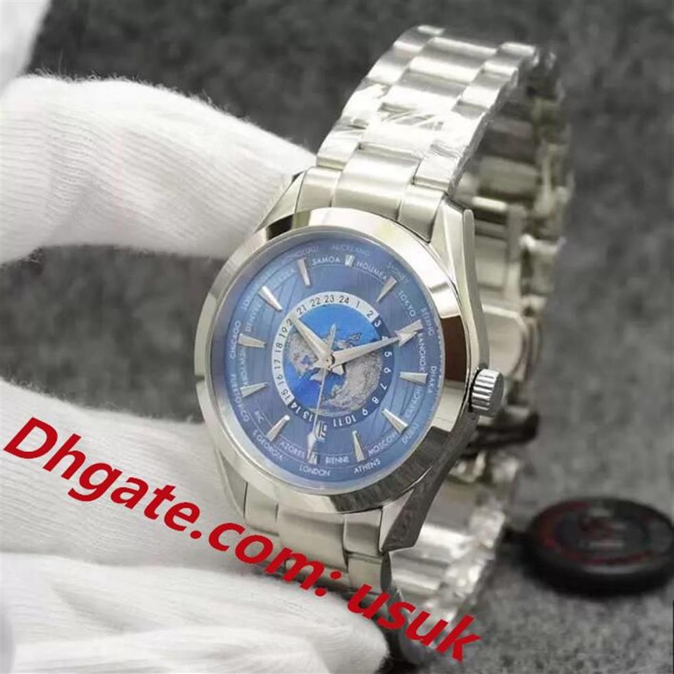 Super qualité hommes montre hommes montre cadran bleu AQUATERRA 150M Worldtimer montre limitée 41mm océan mouvement mécanique automatique hommes 243F