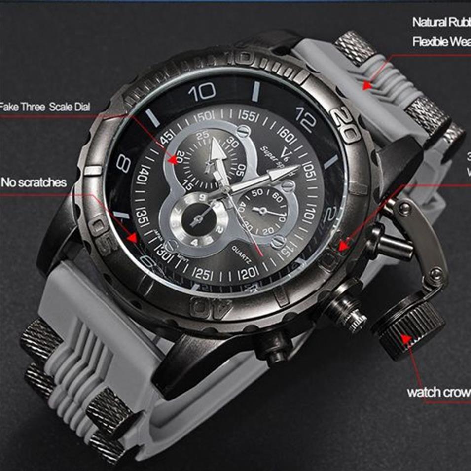 Relógio masculino 2023 v6 super velocidade silicone quartzo 3d superfície masculino relógio de hora analógico militar grande dial esporte homem watch271o