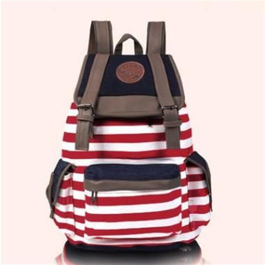 S5Q Women's Hasp Striped Bookbag Accessories Travel Rucksack Women Chirstmas School Bag Satchel Canvas Backpack AAACYV228t