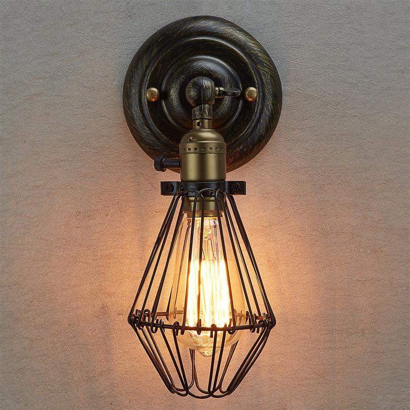 Lampade da parete Edison Lampadari vintage Rustico Filo appeso Gabbia industriale Luce camera da letto corridoio237E