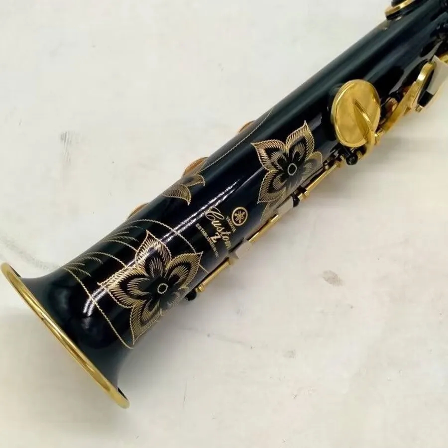 Saxofone soprano profissional reto, instrumentos musicais japoneses com estojo, bb b, afinação plana, sax preto