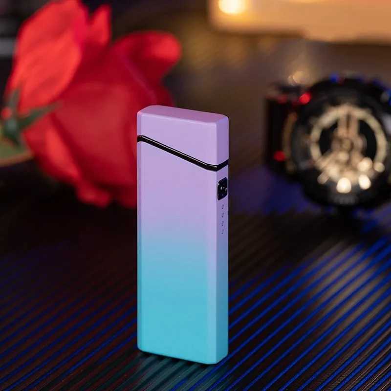 Mini Outdoor Electric Windproof Metal Double Arc USB Lighter Plasma Flameless Touch Sensitive Power Display Men's Gifts