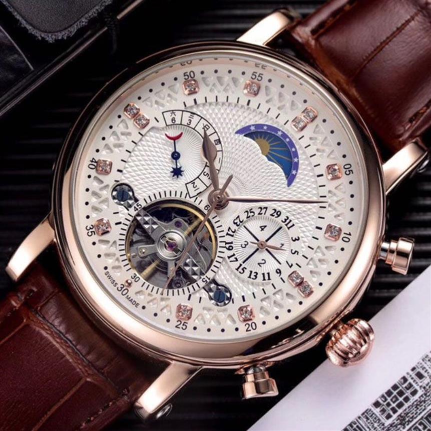 Reloj suizo de moda, reloj Tourbillon de cuero, reloj de pulsera automático para hombre, relojes mecánicos de acero, reloj Masculino Clock270i