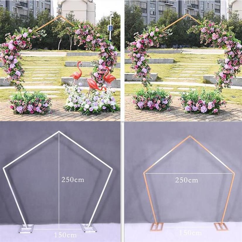 Pentagono Cornice ad arco Quadrato in metallo Arco matrimoni Base palo Espositore Set Prom Giardino Fiori Decorazione Decorazione feste Suppli2552