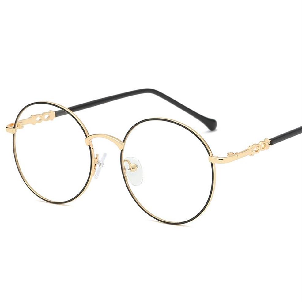 Nya kvinnliga glasögon Optiska ramar Metal runda glasögon ram klar lins eyeware svart sier guld ögon glas fml253x