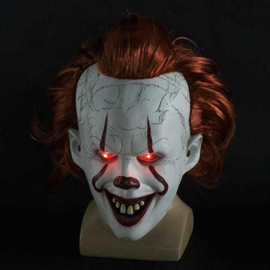 Movie s It 2 Косплей Пеннивайз Клоун Джокер Маска Тима Карри Маска Косплей Хэллоуин Вечеринка Реквизит Светодиодная Маска Маскарадные маски весь f234K