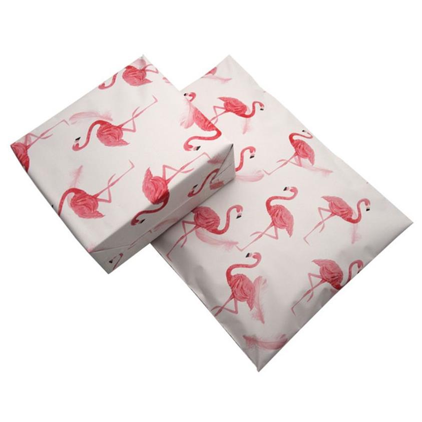 100 pçs 37 25 5cm saco de embalagem flamingo floral folha saco de correio poli mailer auto selo plástico mailing saco de armazenamento expresso personalizado 2207a