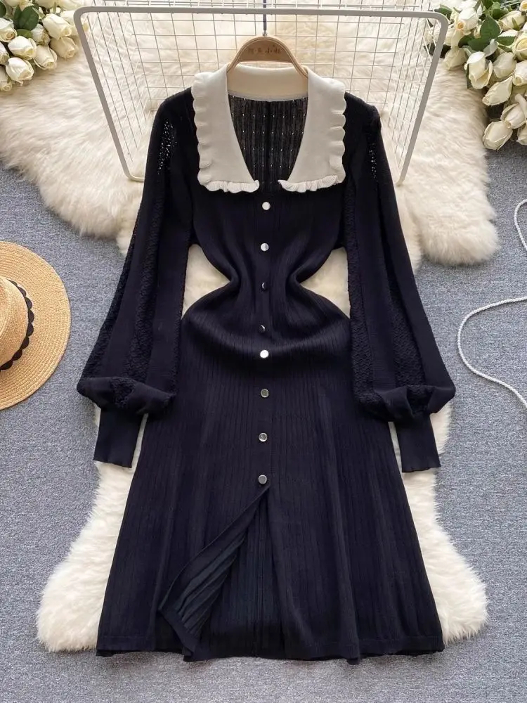 Summer Elegant Casual Dresses New Autumn Winter Elegant Long Lantern Sleeve Sweater Dress Women