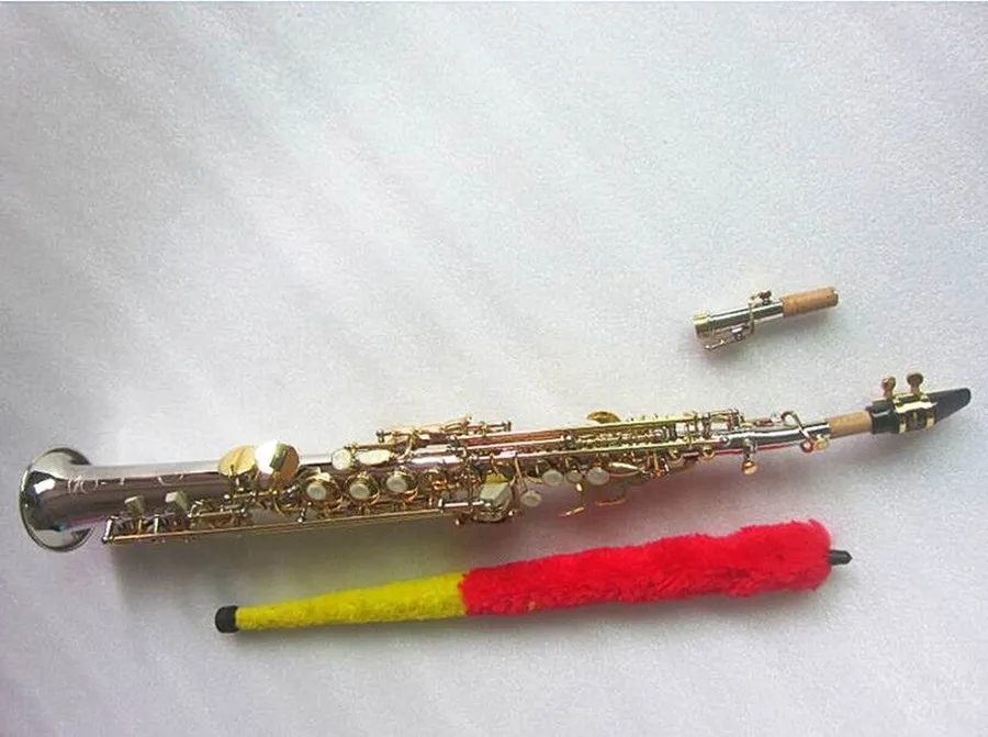 Nieuwe Hoge Kwaliteit rechte Sopraansaxofoon W037 B platte Professionele Muziekinstrumenten Sax Messing nikkel verzilverd Met Case