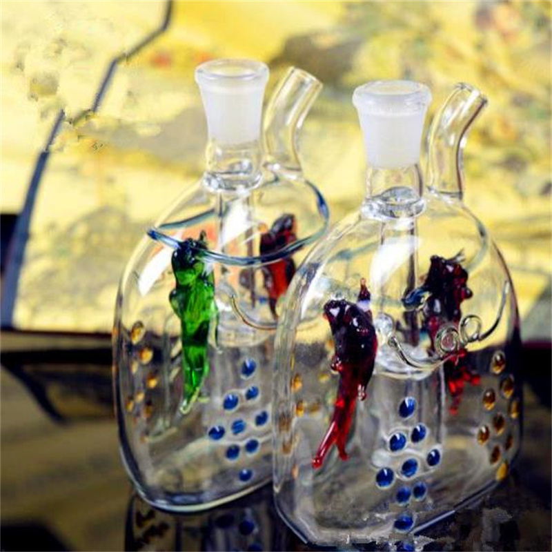 Glass Pipes Oil Burner Glass Water Pipes Oil Smoking Hookahs Colorful Dotted Flat Double Fish Smoke Bottle