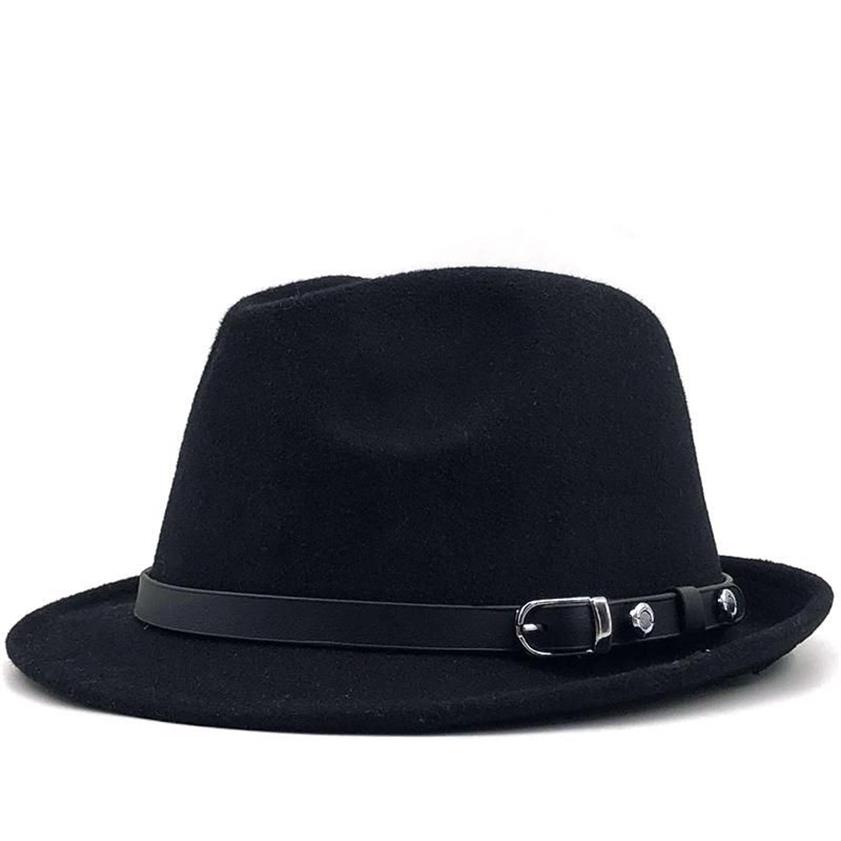 Breda Brim Hats Men's Winter Autumn White Feminino filt Fedora Hat For Gentleman Wool Bowler Homburg Jazz Storlek 56-58cm SCOT222437