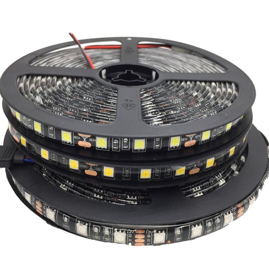 Bande LED PCB noire 5050, étanche IP65, DC12V, 60LED M, de 5M, blanc chaud, rouge, vert, bleu, RGB218w